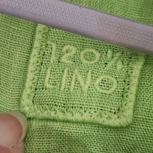 120% Lino Shirt Dress Lime Green Midi Linen Size XL or Italy 48 Belted Boho - Picture 9 of 15